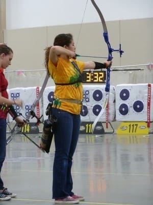 Senior Caroline Suarez takes aim the target.