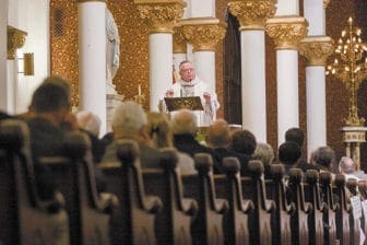 Society of Mary U.S. Provincial Father Ted Keating delivers the homily at the Mass of Thanksgiving. He recounted much of the Marist history in the United States and attributed the success of the Marist congregation to God’s grace.