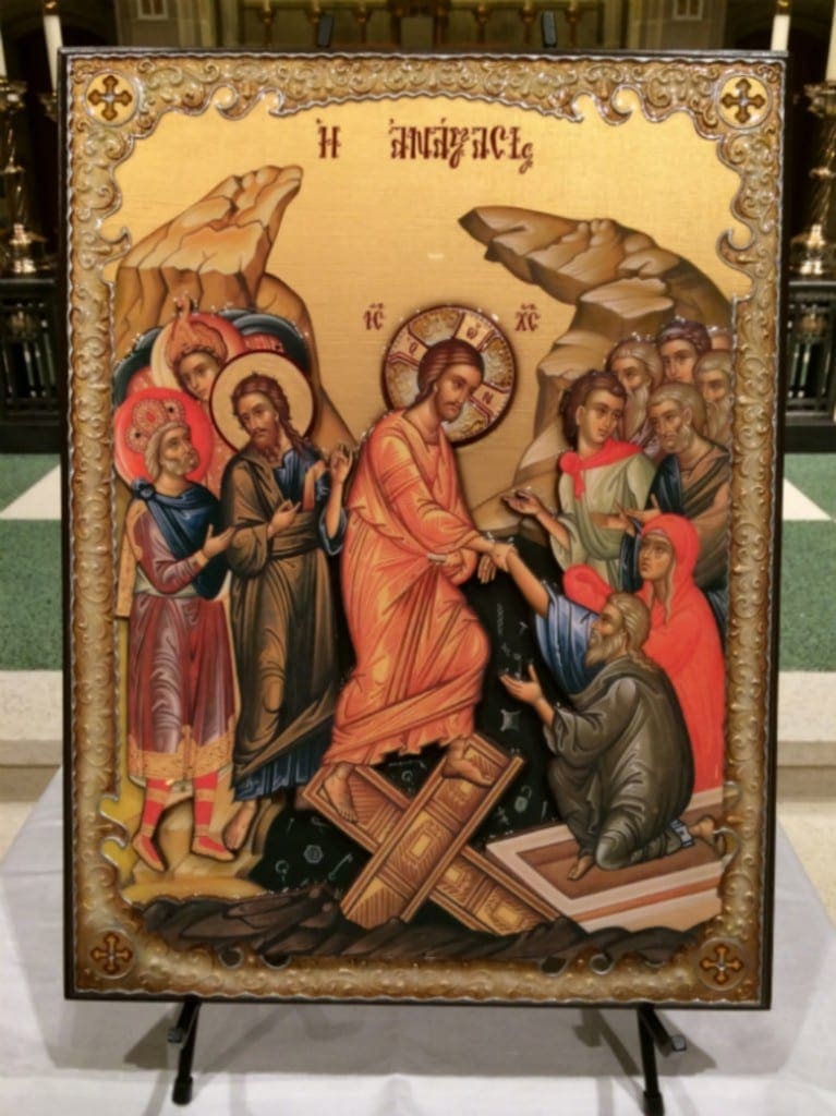 This icon is used during the Easter season in the Orthodox Church. It was featured prominently at the Catholic Greek Orthodox Ecumenical Gathering on May 20.