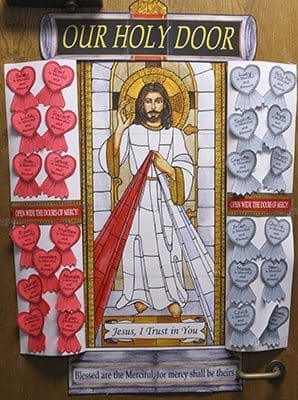 During the Extraordinary Jubilee of Mercy, Melody Summers' fourth grade class has decorated its classroom entrance with a Holy Door of Mercy. Photo by Michael Alexander